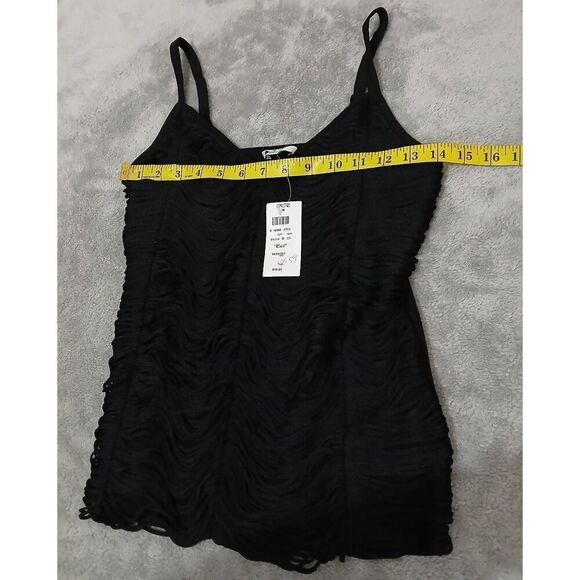 Cache Womens Large Black tank tassel top fitted stretch going out blouse - Picture 3 of 6